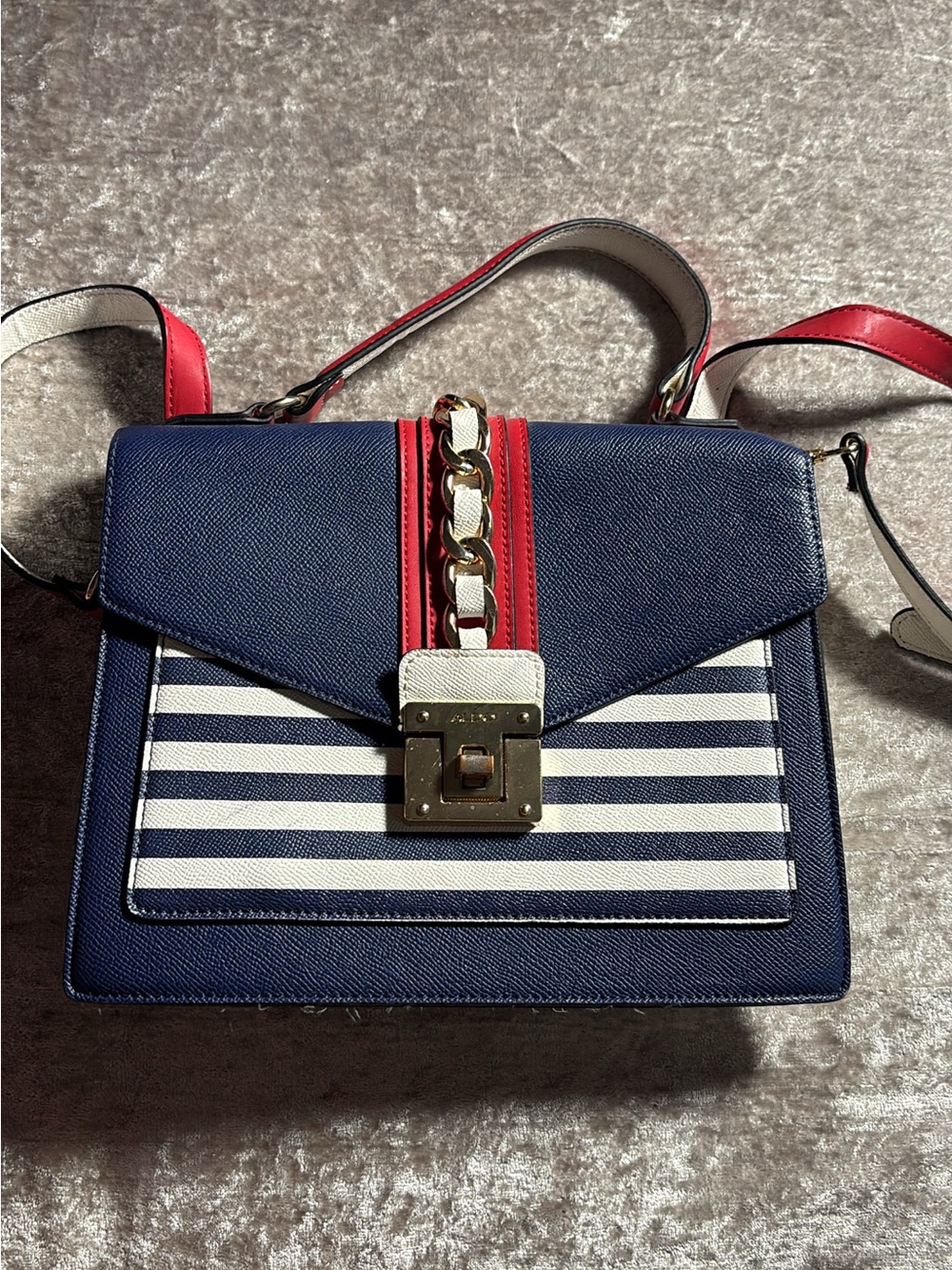 Aldo Navy and Red Striped Satchel